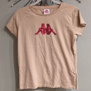Kappa Women's Size XL Cream Red Sequin Kappa Model Authentic Geneve Tee